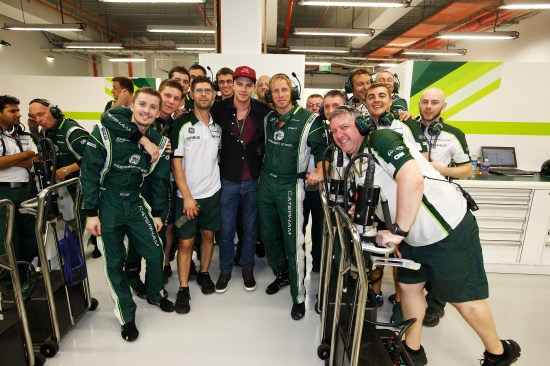 Nicholas Hoult with the Caterham team at the Marina Bay Circuit, Singapore.