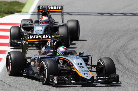 Sergio Perez leads team mate Nico Hulkenberg.
