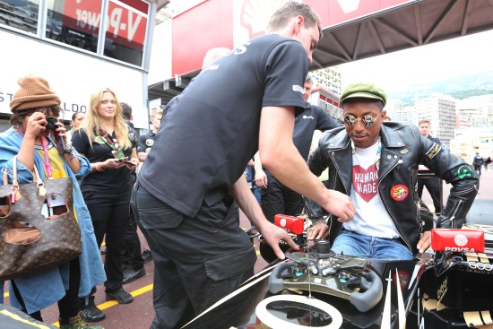 Pharrell Williams (USA) Singer-Songwriter with the Lotus F1 Team team. Monaco Grand Prix, Sunday 24th May 2015. Monte Carlo, Monaco.