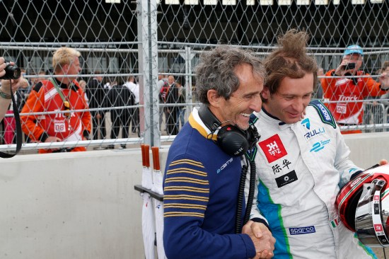 2014/2015 FIA Formula E Championship. Jarno Trulli (ITA)/Trulli Racing - Spark-Renault SRT_01E and Alain Prost. Formula E Race. Berlin e-Prix, Berlin, Germany, Europe. Saturday 23 May 2015 Photo: Adam Warner/LAT/Formula E ref: Digital Image _L5R8285