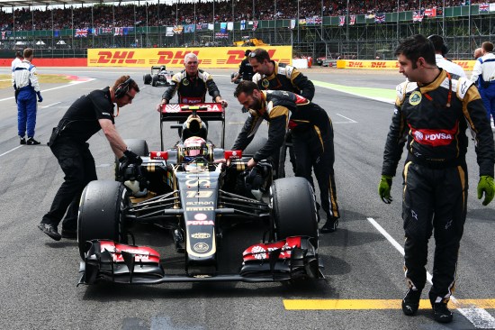 Pastor Maldonado (VEN) Lotus F1 E23 on the grid. British Grand Prix, Sunday 5th July 2015. Silverstone, England.