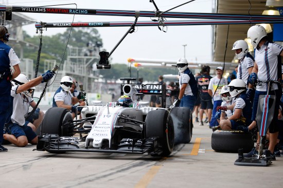 Felipe Massa, Williams FW37 Mercedes, in the pits. Photo: Glenn Dunbar/Williams